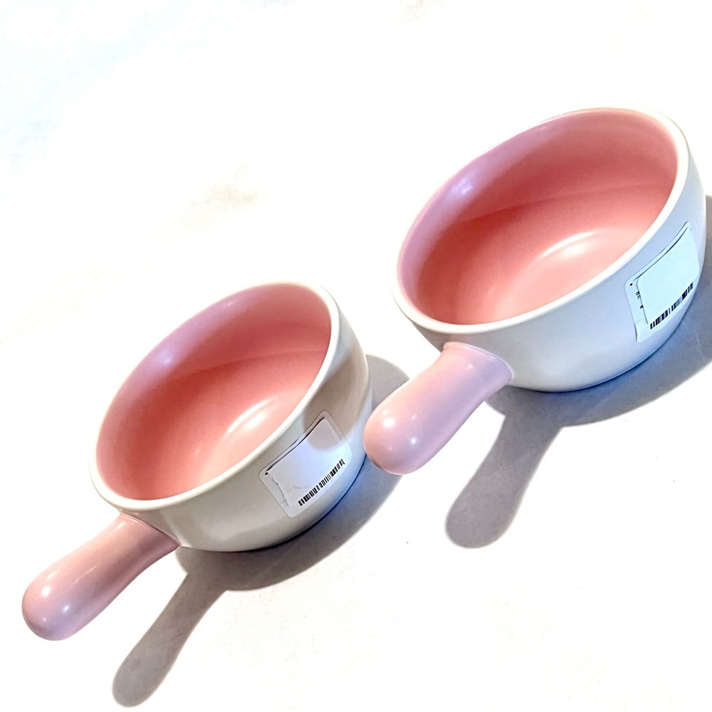 Rae Dunn XOXO Ceramic Bowls with Handles Set of Two White/Pink - Picture 4 of 6